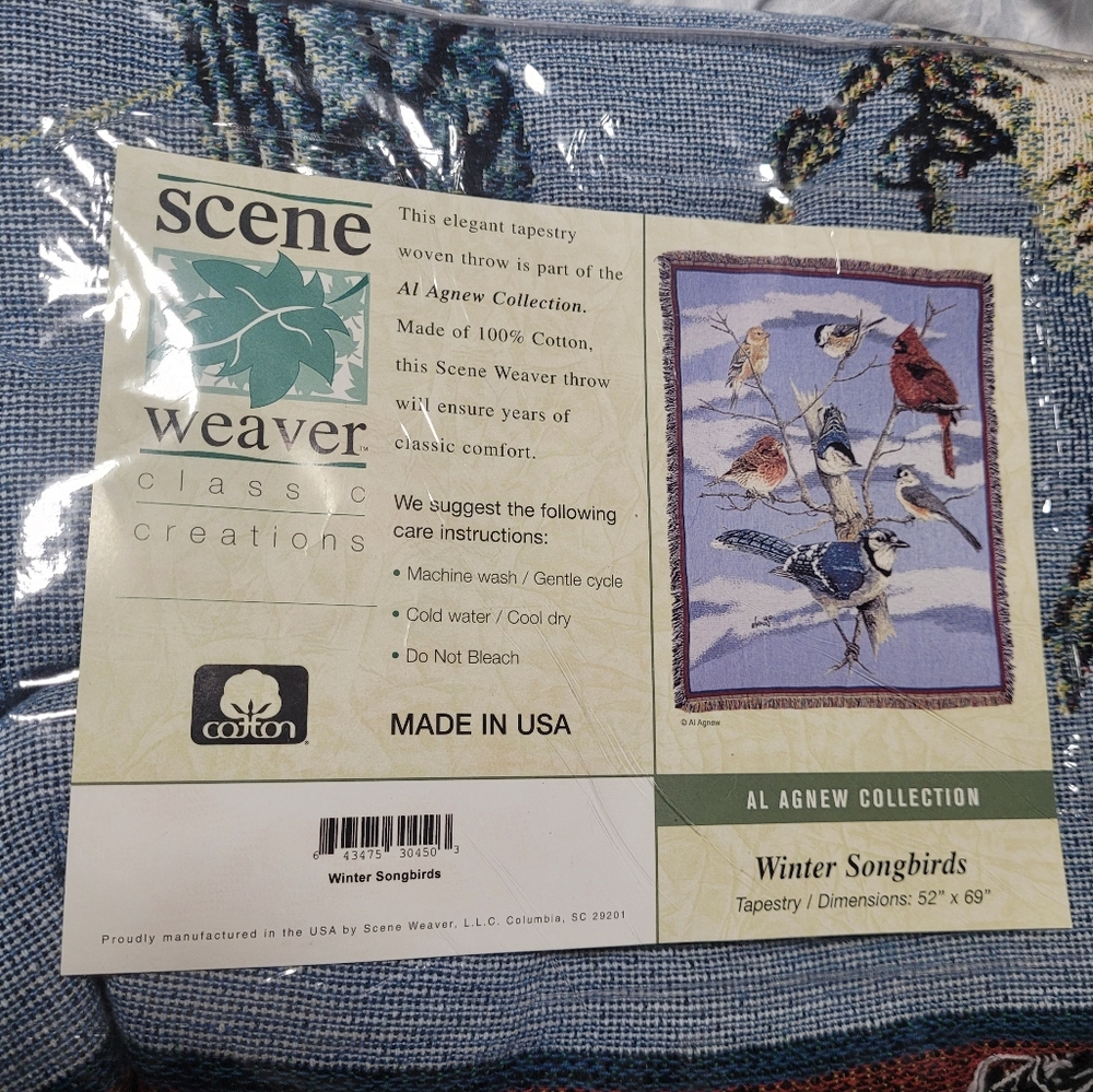 Scene Weaver Al Agnew Collection Tapestry with Blue and Cream Birds New